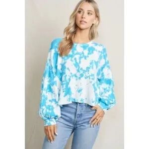 Maronie Blue Tie-Dye Long Sleeve Waffle Knit Top – Size S